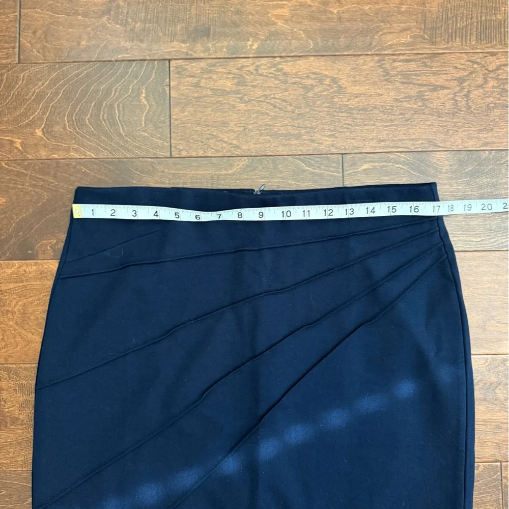 Premise Studio Navy Blue Stretch Pencil Skirt | Size 14 | Asymmetrical Drape